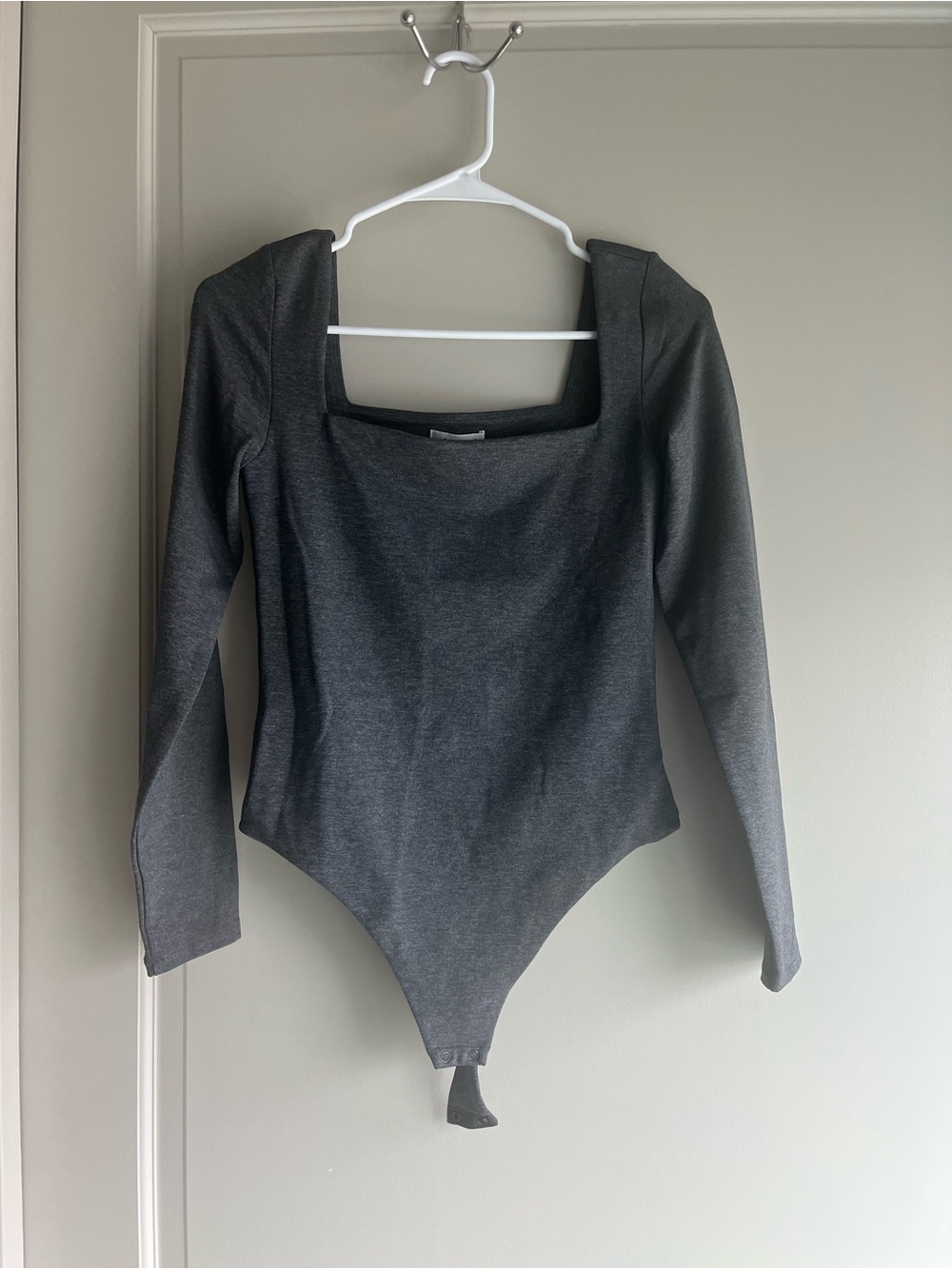 Aritzia Charcoal Gray Long-Sleeve Square Neck Bodysuit